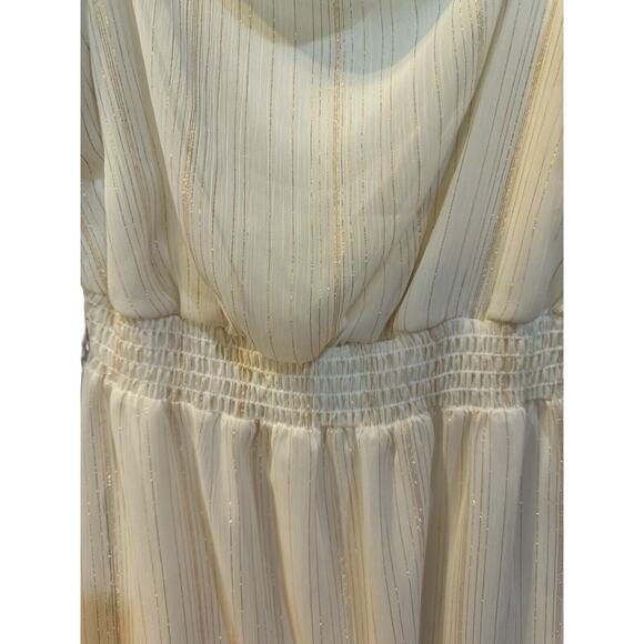 Altar'd State White Cream Puff Sleeve Gold Trim Dress M - Picture 7 of 7